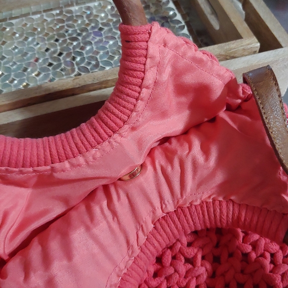 NEW《 Sigrid Olsen 》Pink Coral Macrame Wood Boho Crossbody Bag Beach Vacation - Picture 4 of 14